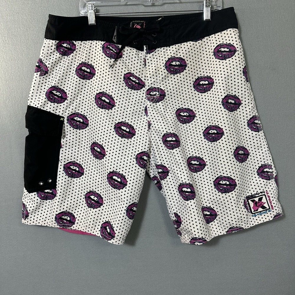 Vtg Y2K Quicksilver Board Shorts Men's Waist 37" Swim Surf Beach Lips Hipster